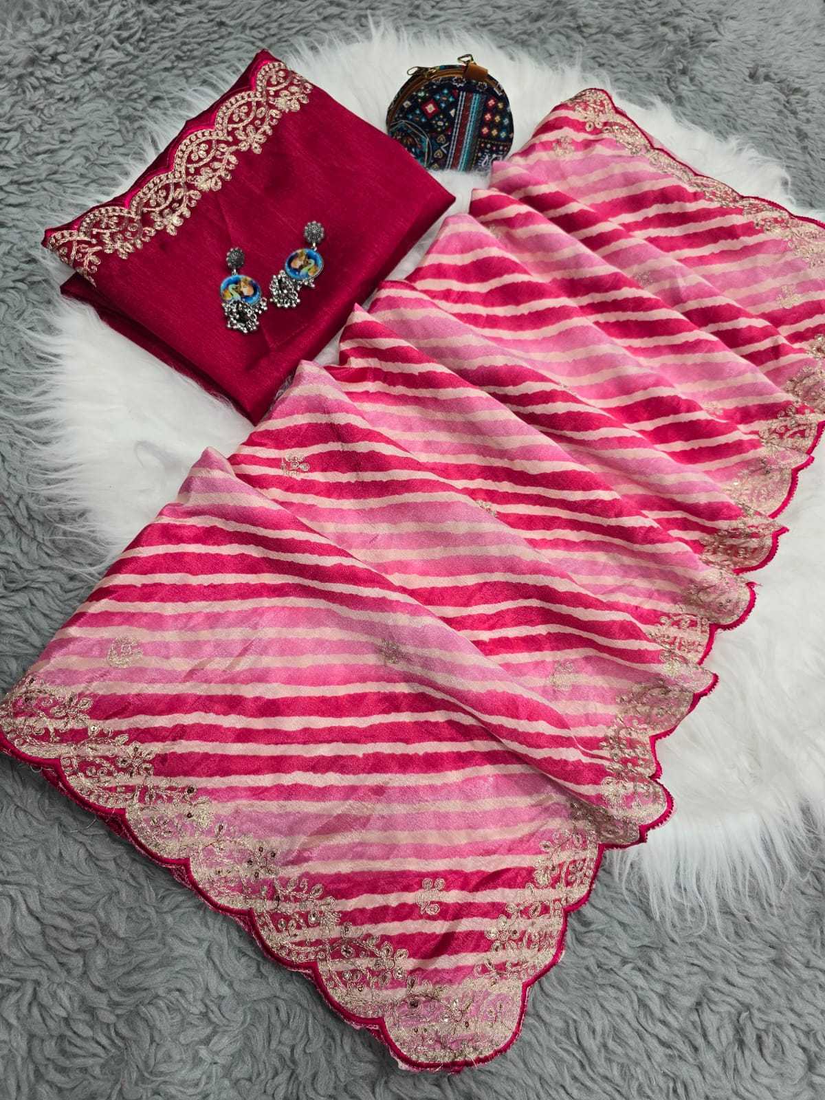 YNF CHINON SILK RJK 725 SAREES WHOLESALE PARTY WEAR LADIES LEHERIYA SAREES MANUFACTURER